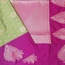 Lime Green With Pink  Soft Silk Saree