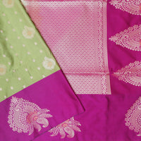 Lime Green With Pink  Soft Silk Saree