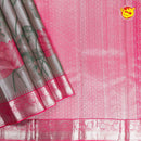 Grey with pink pure silk saree with woven lotus motifs in a raising pattern - Thenianantham