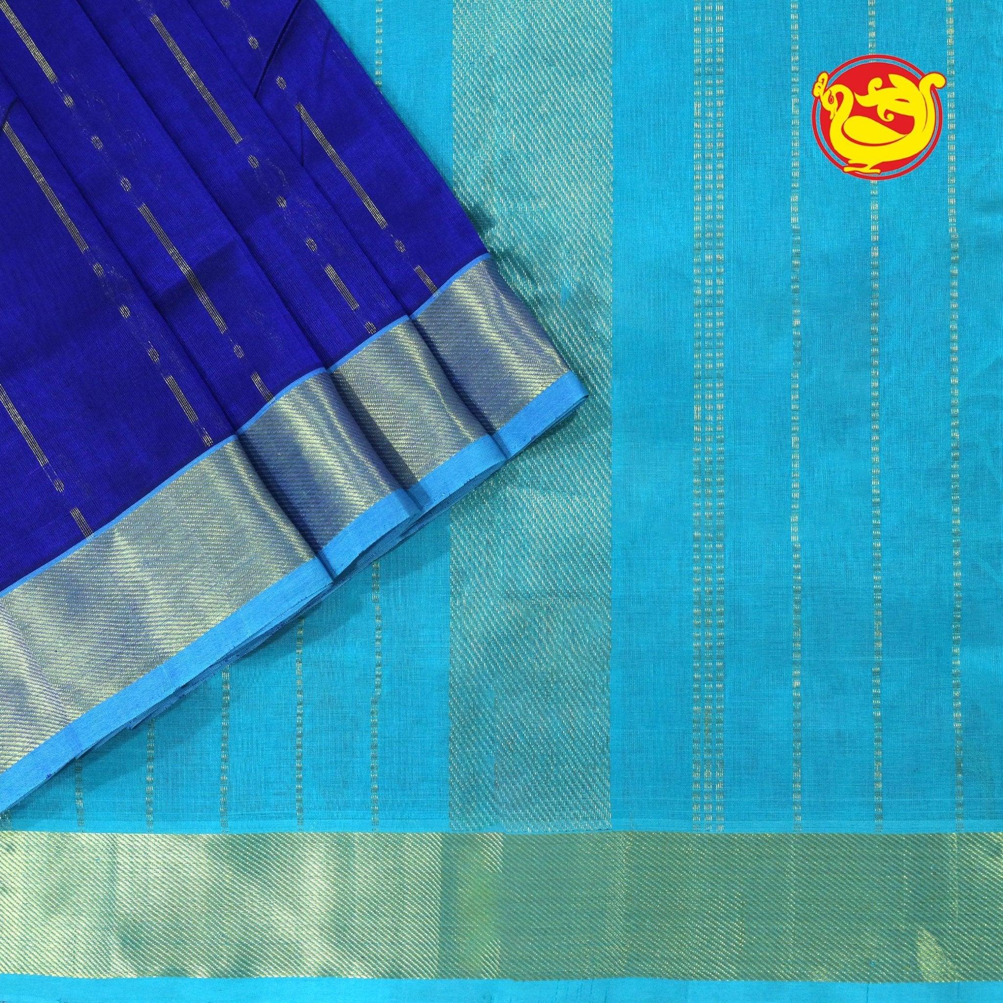 Dark Blue With Sea Blue Pure Arani Silk Cotton Saree