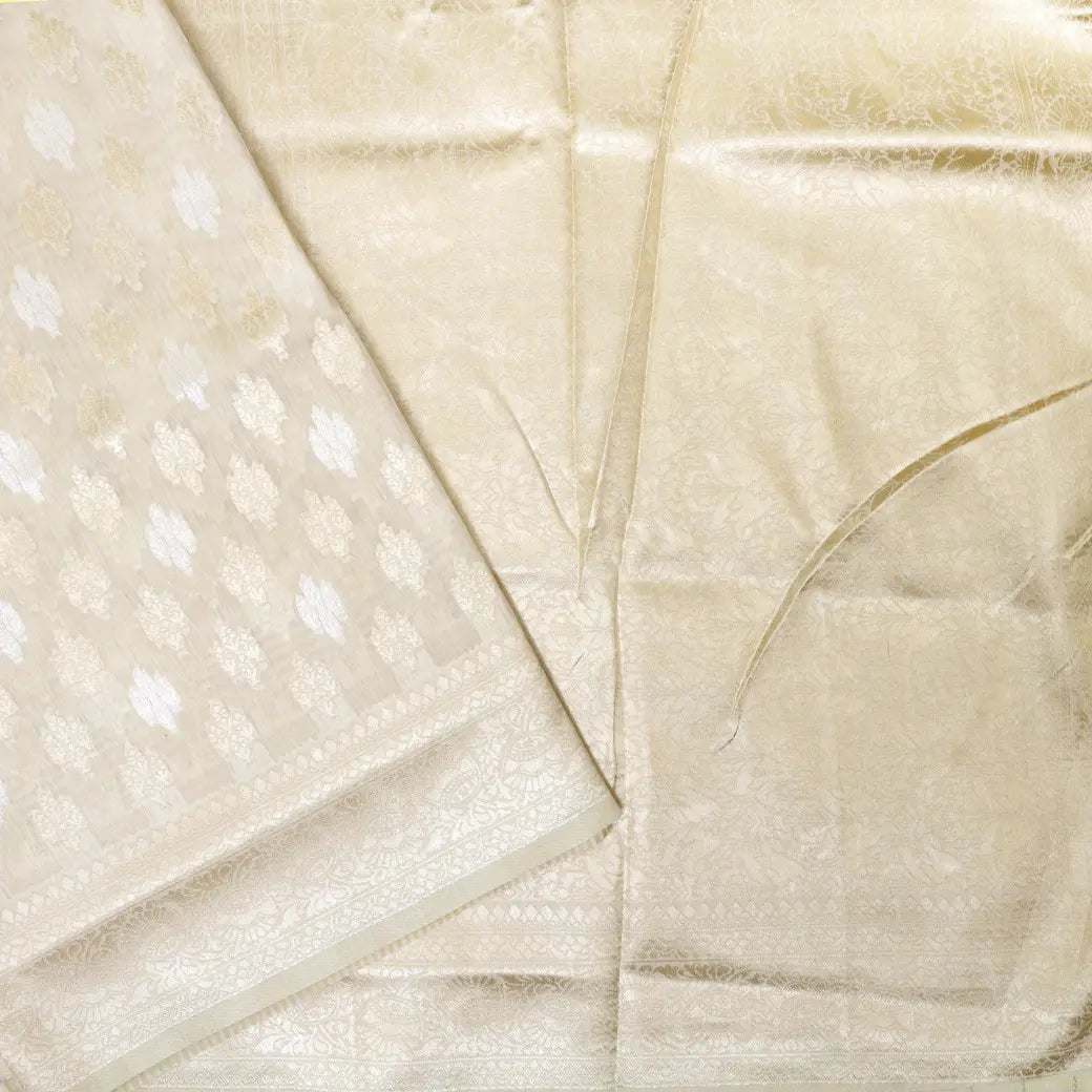 Cream Colour Fancy Weaving Saree