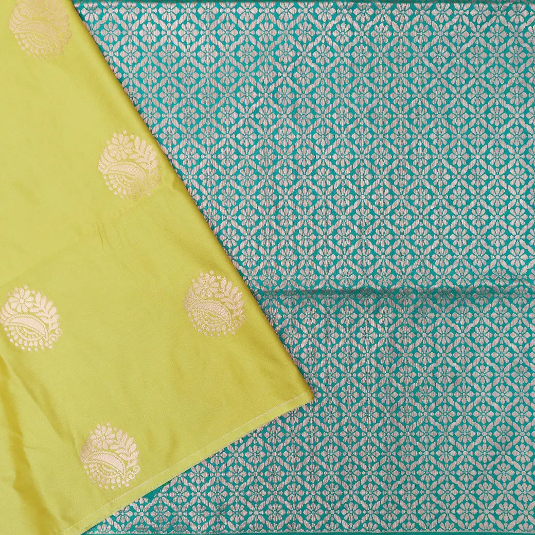 LEMON YELLOE with TEALGREEN Soft Silk Saree