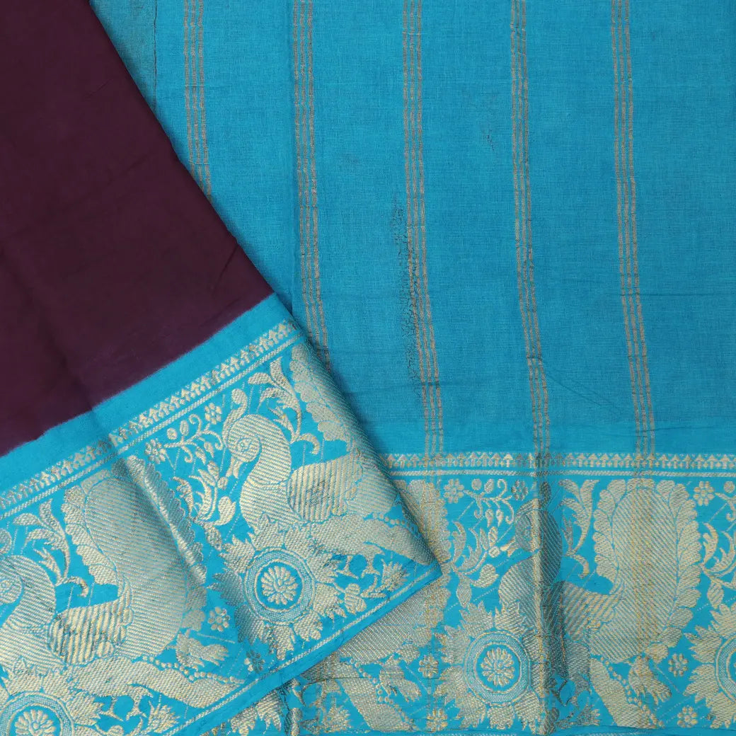 Violet With cyen Sungudi Cotton Saree without Blouse