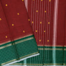 Maroon With Green Pure Chettinad Cotton Saree without Blouse