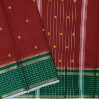 Maroon With Green Pure Chettinad Cotton Saree without Blouse