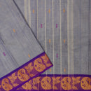 Grey With Dark Purple Small Checked Pattern Pure Cotton Saree without Blous