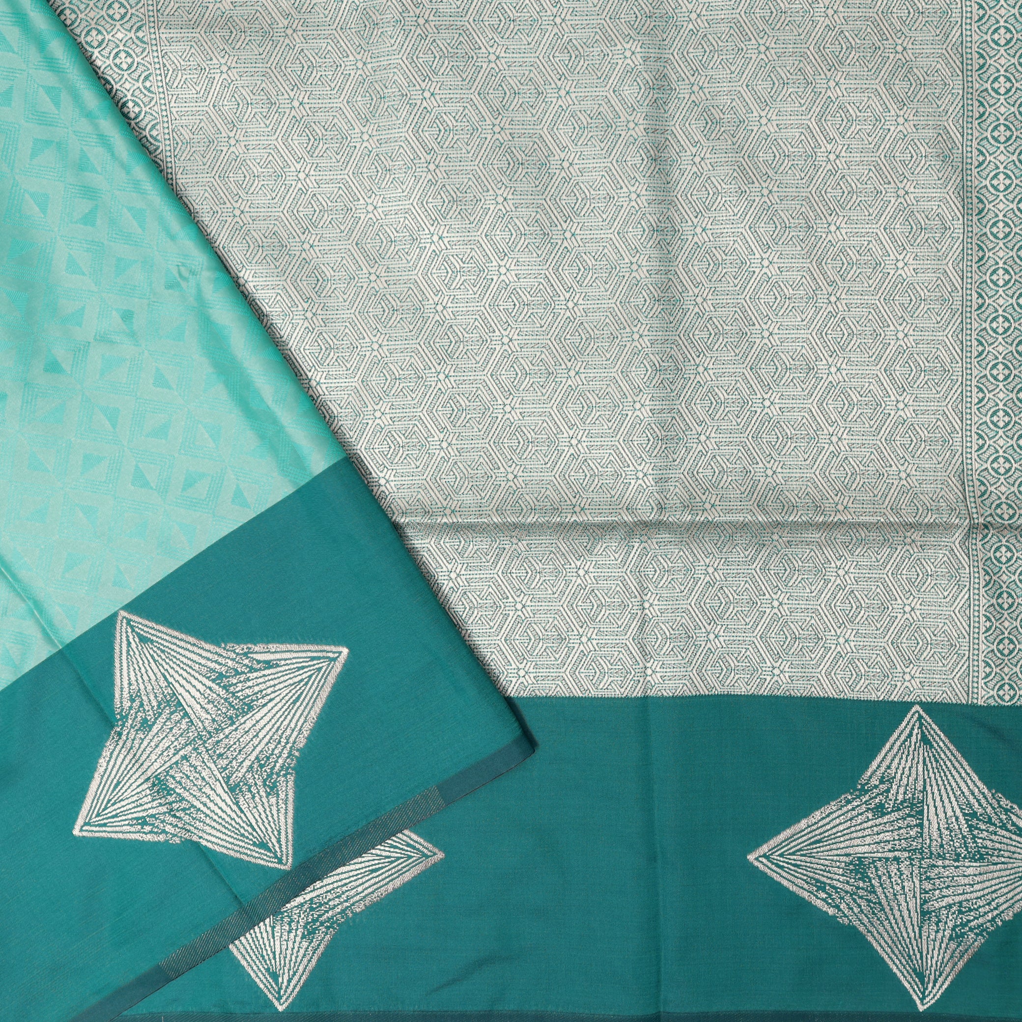 Turquoise Blue with Green Soft Silk Saree