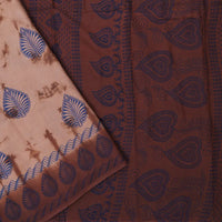 brown and blue Sungudi Cotton Saree without Blouse