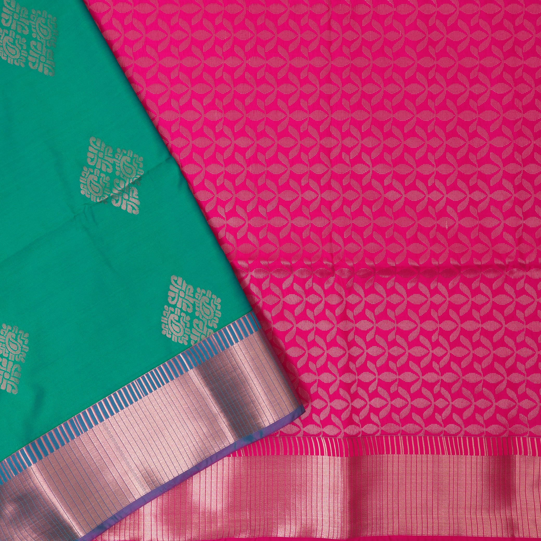 Green with Pink Soft Silk Saree