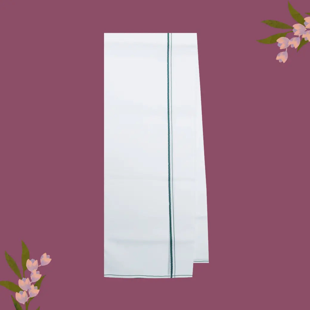 White with Green Border Single Layer Cotton Men’s Dhoti