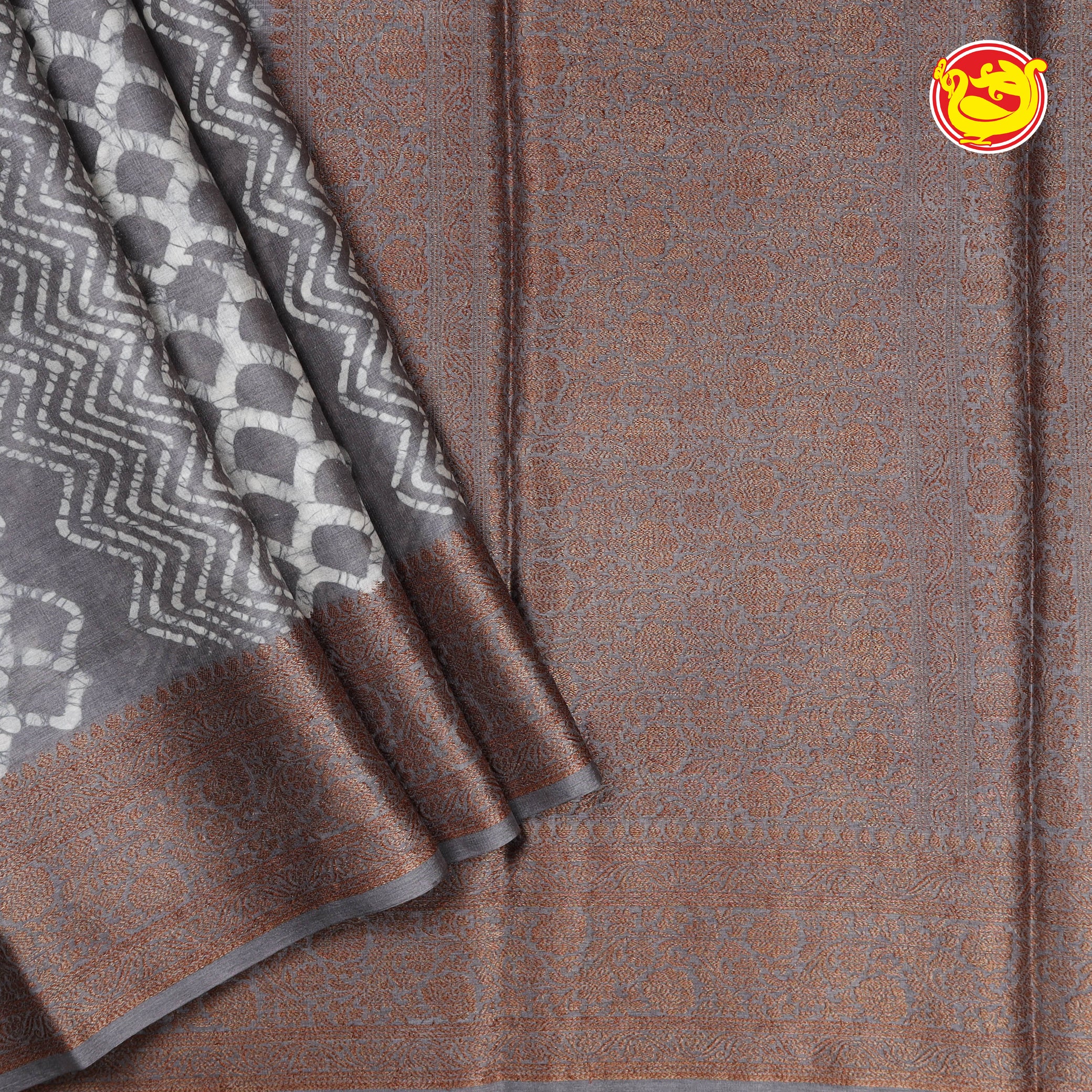 Grey pure tussar saree with batik prints