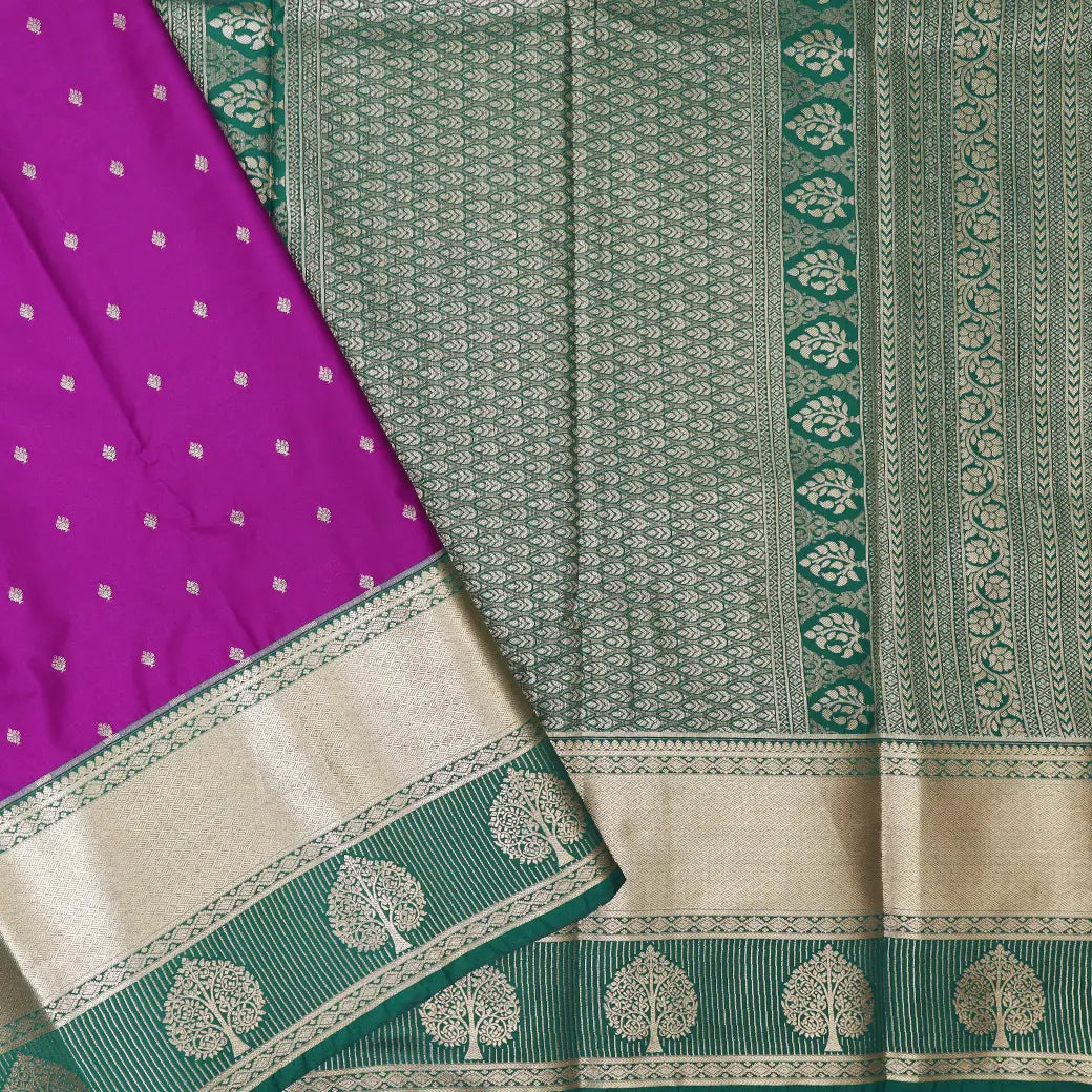 PURPLE with Green pure soft silk saree