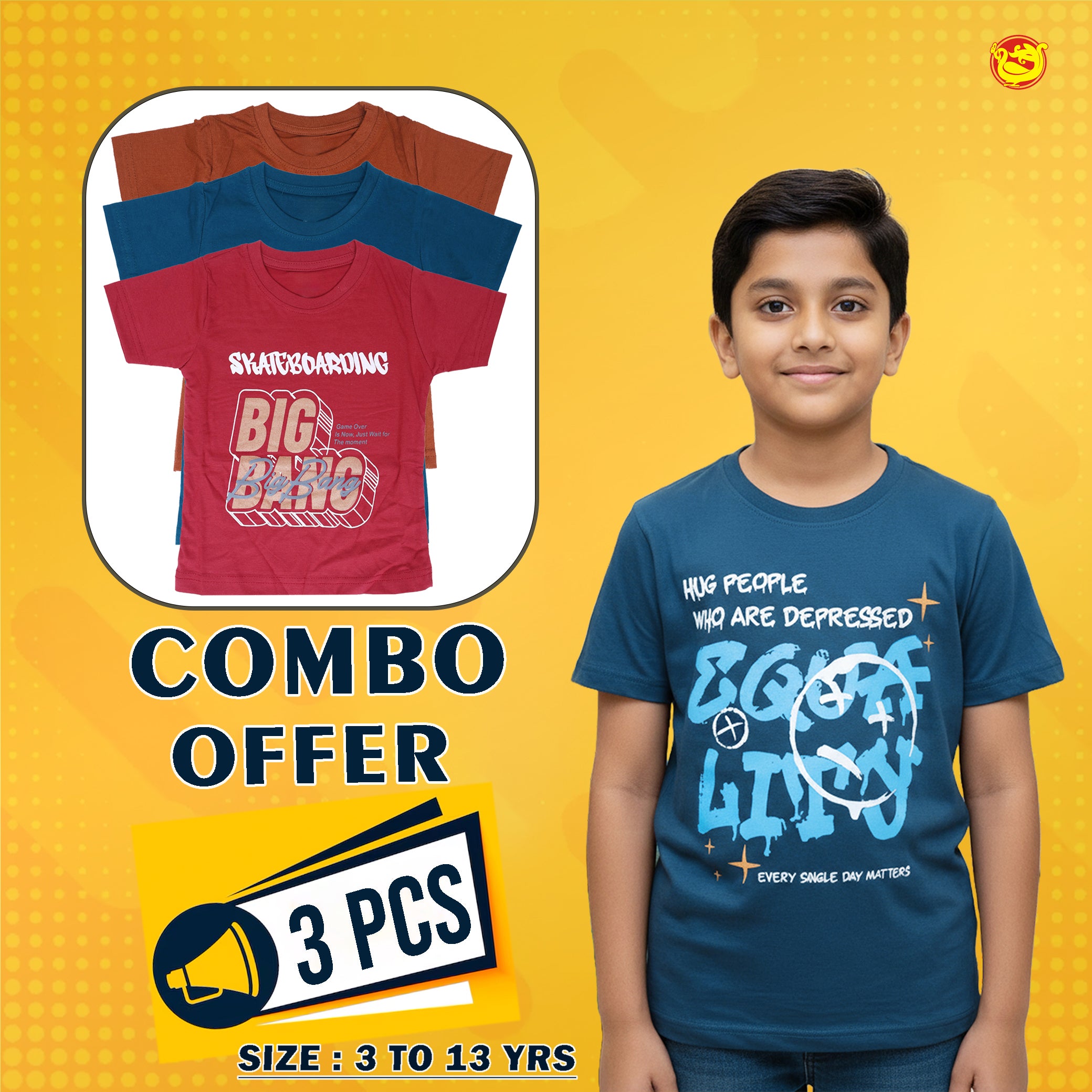 Boys 3 Pcs T-Shirt Combo