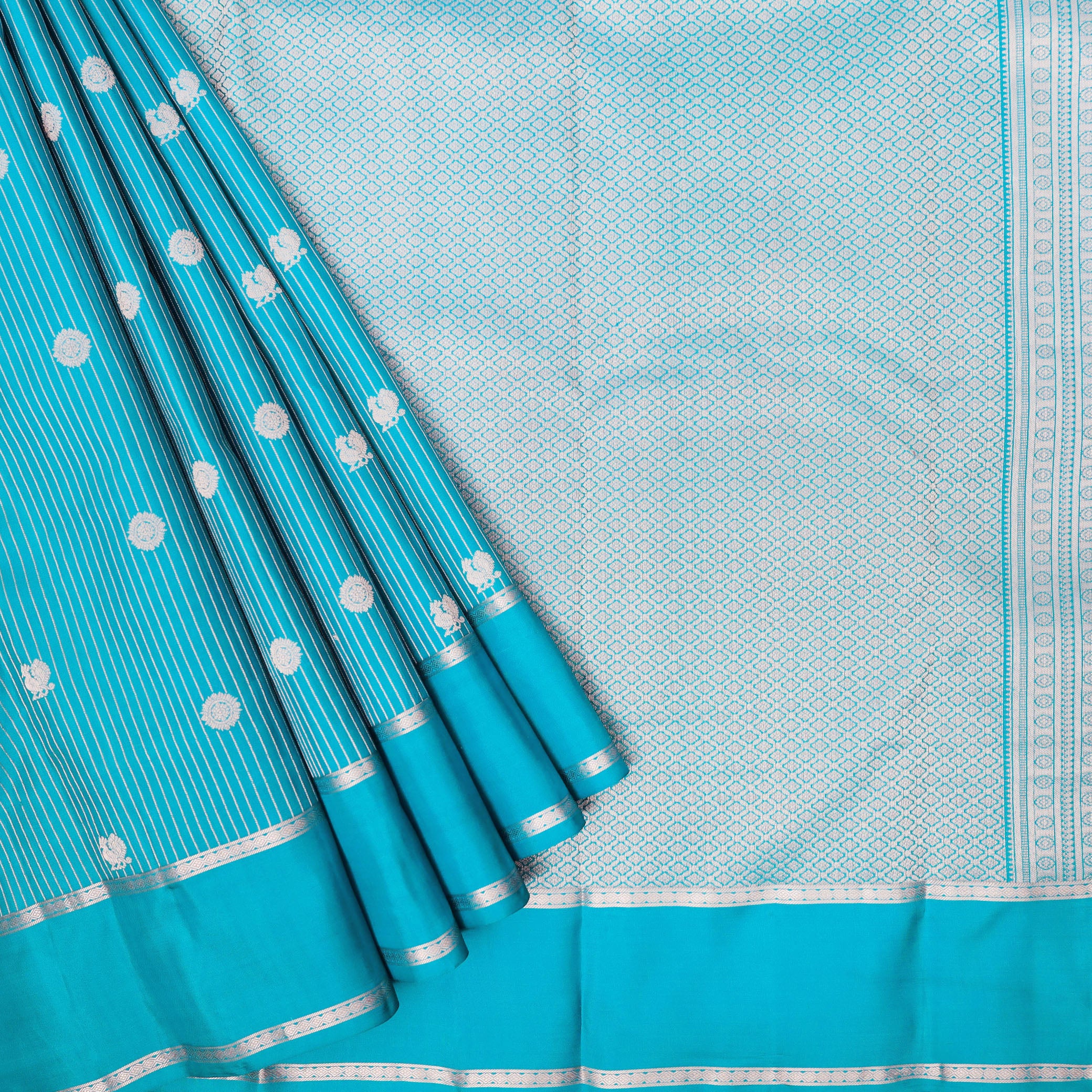 Blue Colour Gold Zari Border Yuvana Semi Soft Silk Saree