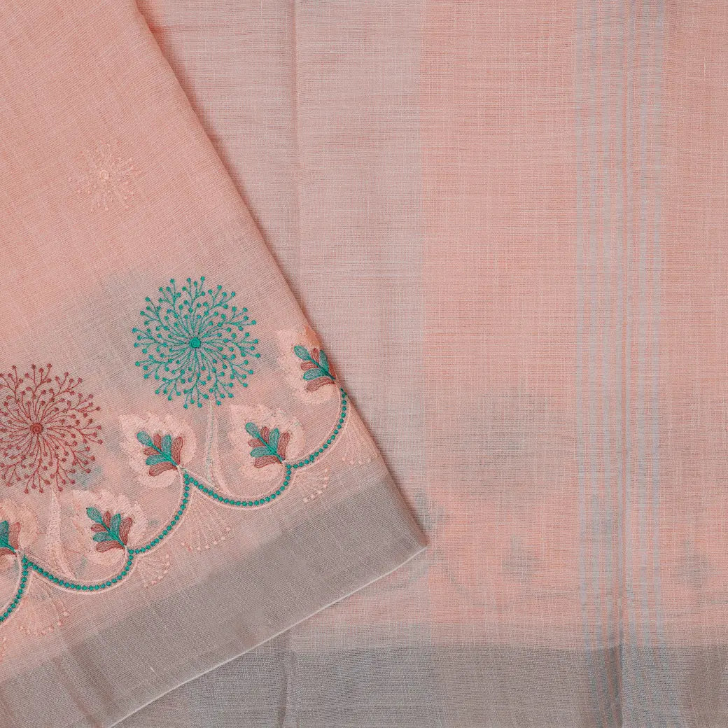 Orange  Color Linen Cotton Saree