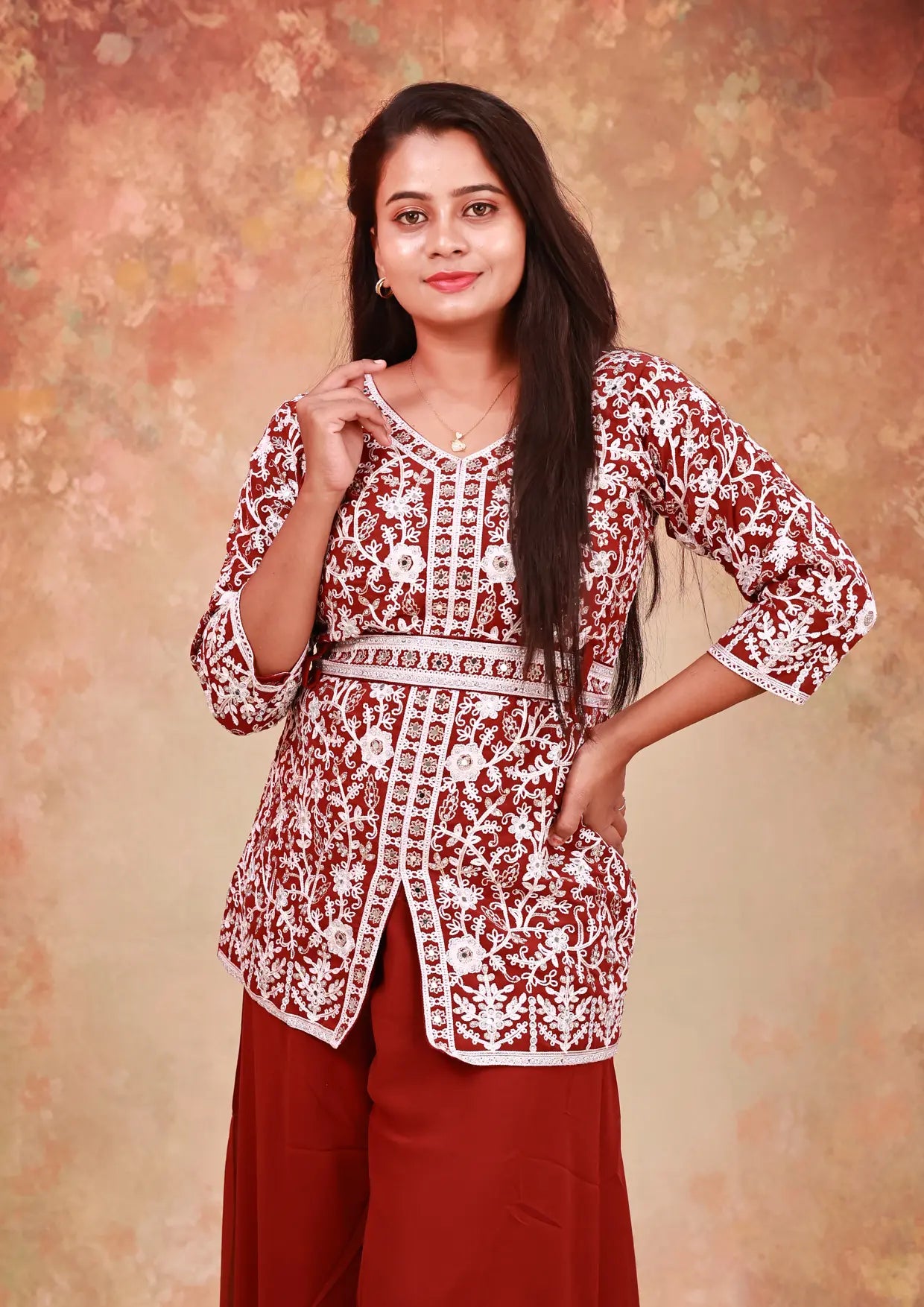 Red With  Floral Design ladies Readymade Sharara