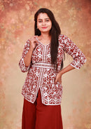 Red With  Floral Design ladies Readymade Sharara