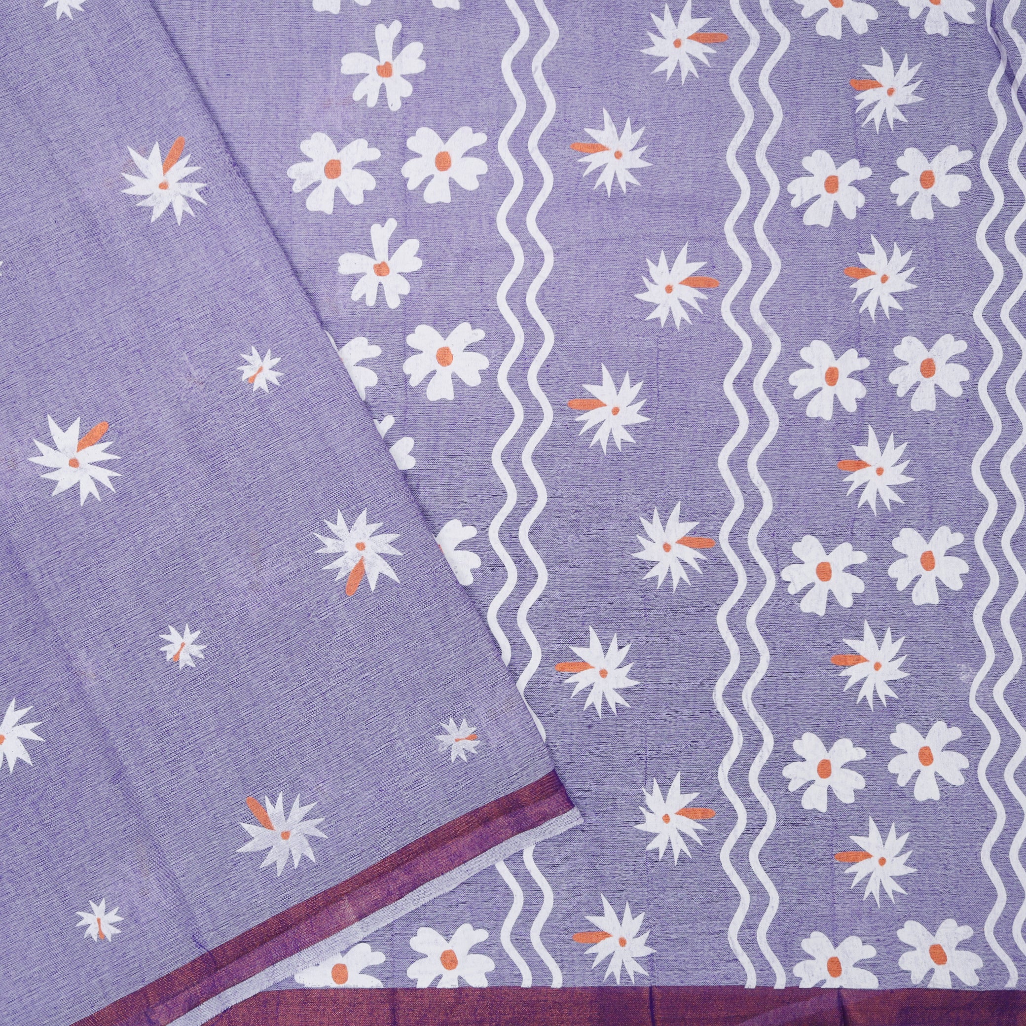 Lavender Linen Cotton Saree with Contrast Blouse