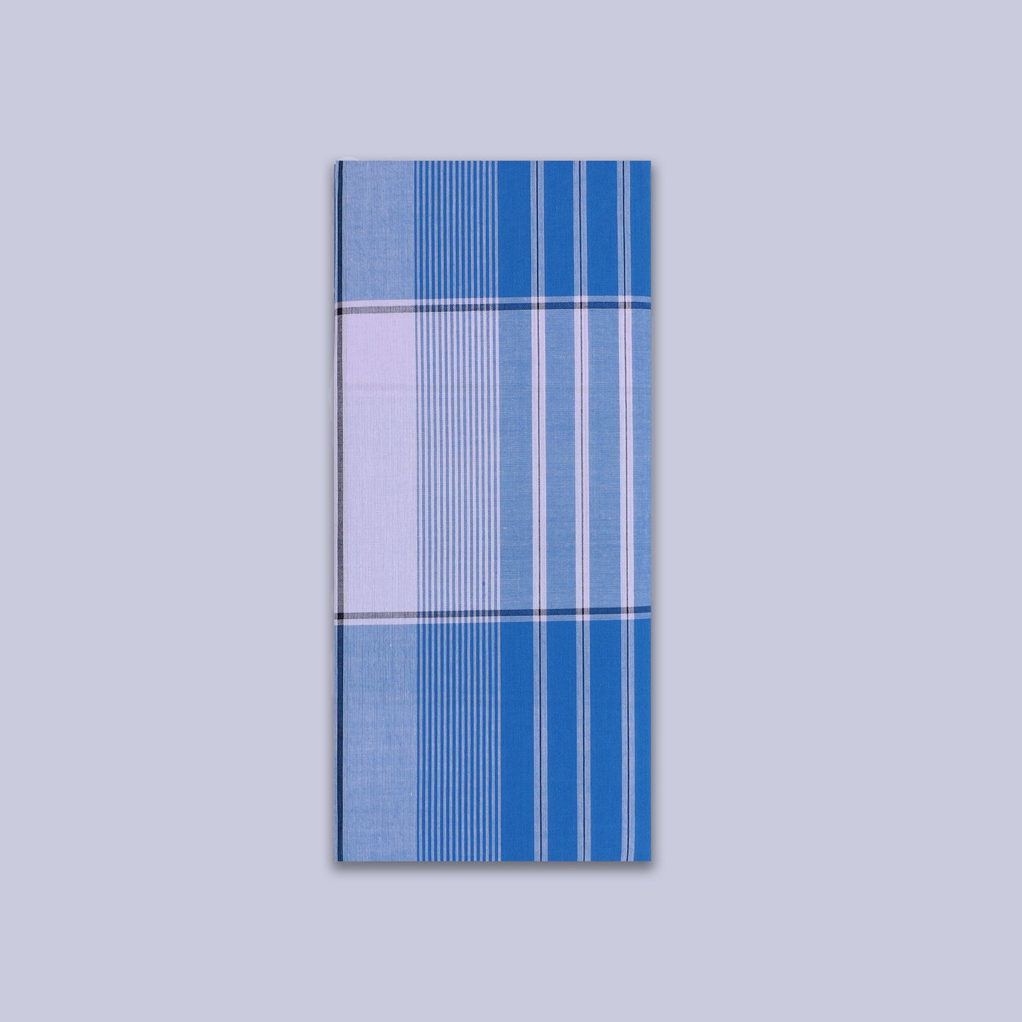 Men’s Blue With White Stripe Checked Cotton Stitched Lungi