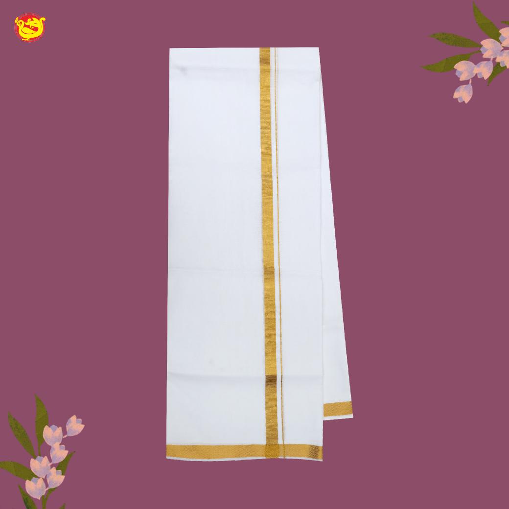 White with Gold Fancy Border Single Layer Cotton Men’s Dhoti
