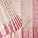 Light Cream with Light Pink Border Floral Design in Gold Zari Tissue Wedding Silk Saree