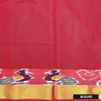 Green With Red Semi Pochampalli Zari Border Silk Cotton Saree