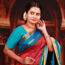 Red Colour With Royal Blue Copper Zari Border  Soft Silk Saree