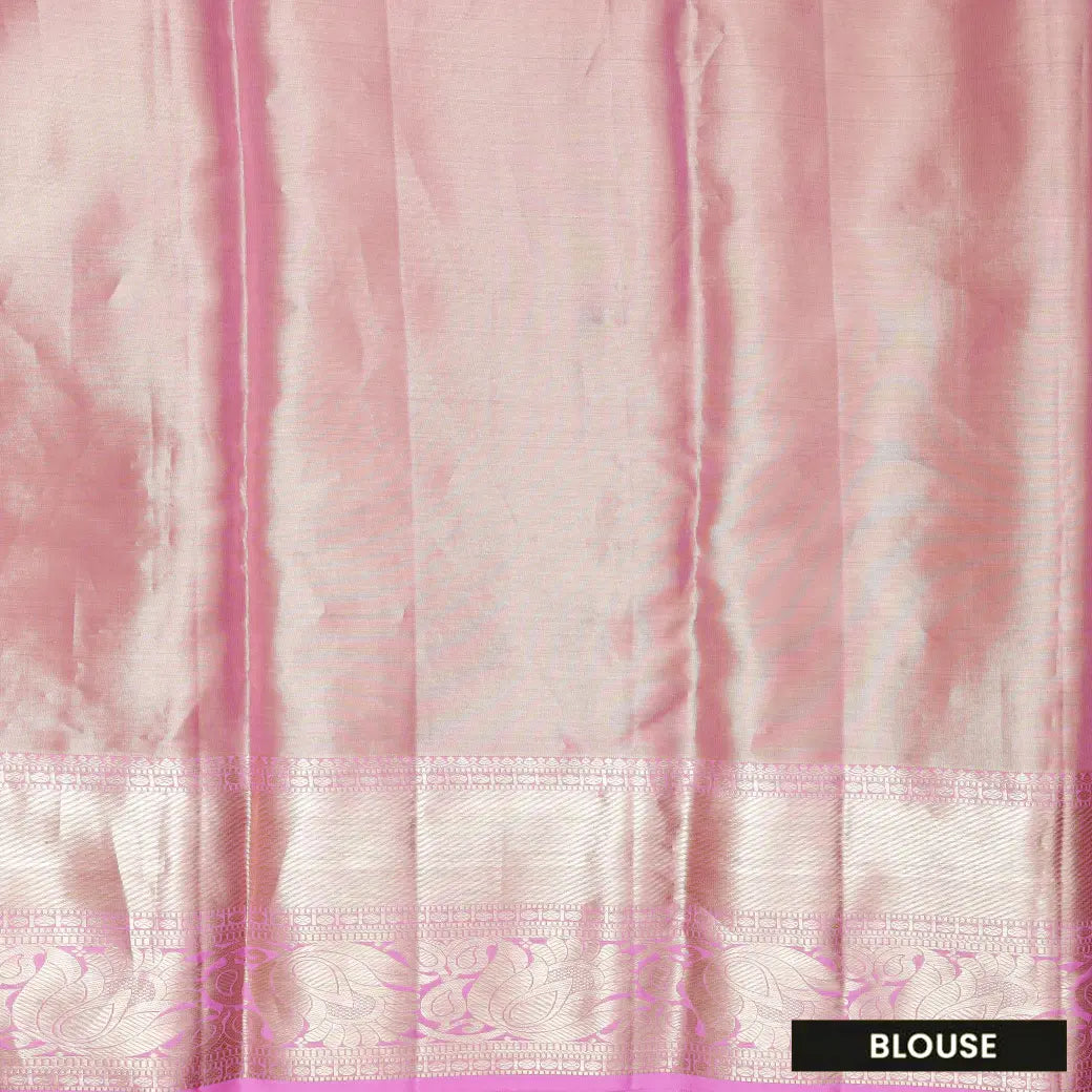 Light Cream with Light Pink Border Floral Design in Gold Zari Tissue Wedding Silk Saree