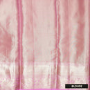 Light Cream with Light Pink Border Floral Design in Gold Zari Tissue Wedding Silk Saree