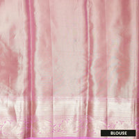 Light Cream with Light Pink Border Floral Design in Gold Zari Tissue Wedding Silk Saree