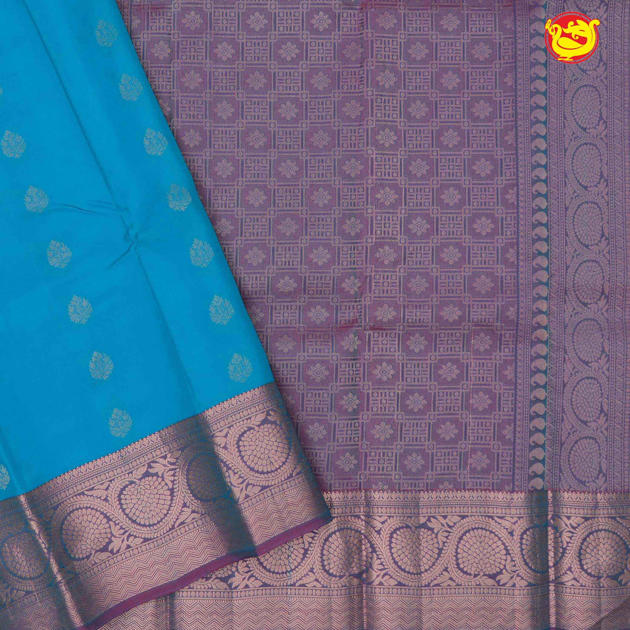 Copper sul-hate blue with dual shade border soft silk saree