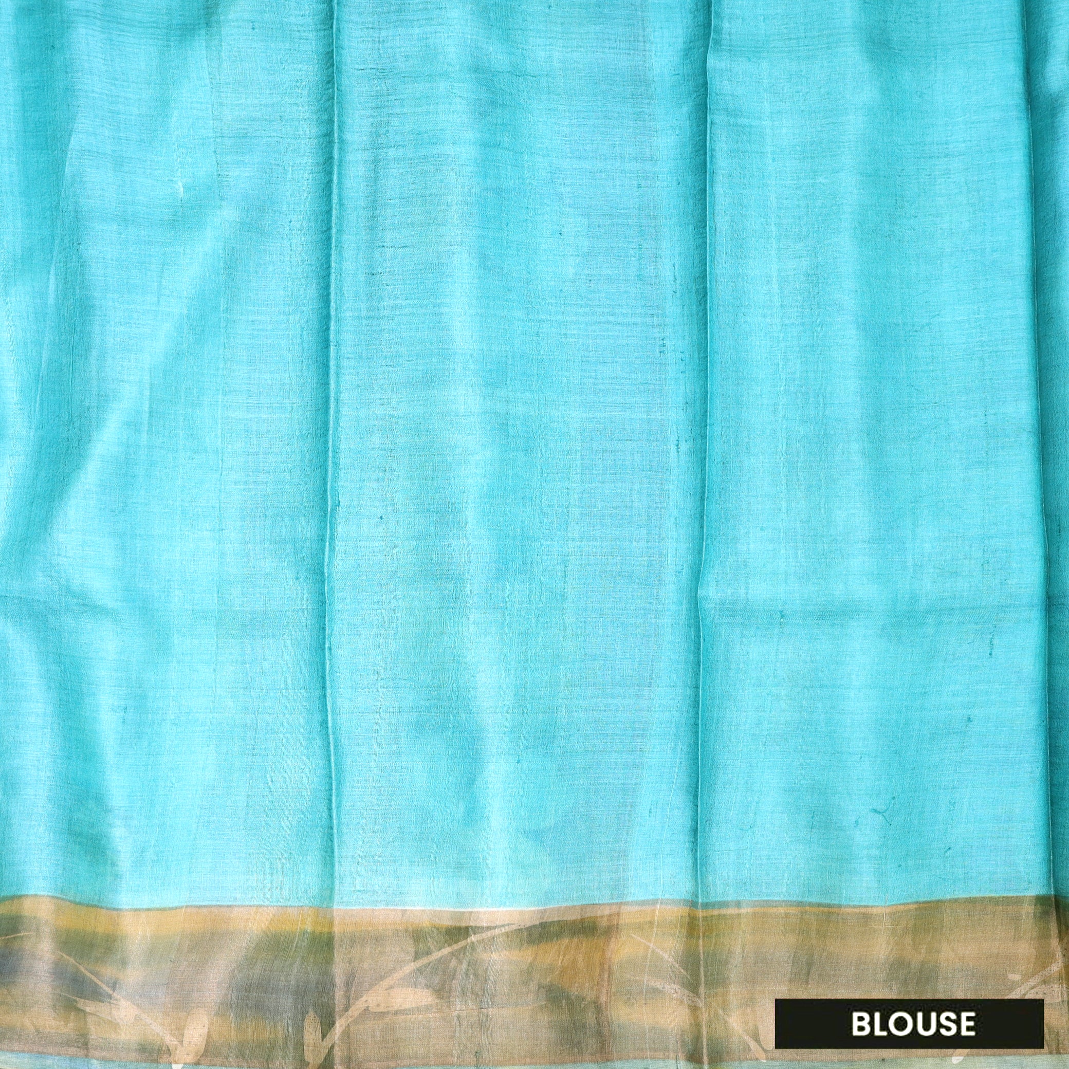 Pure Tussar Silk Saree Aegean Blue and Blue Border With Floral Design and Painted Prints and Zari Woven Border