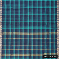 Green – Navy Blue  Colour Small Checked Pattern Pure Chettinad Cotton Saree without Blouse