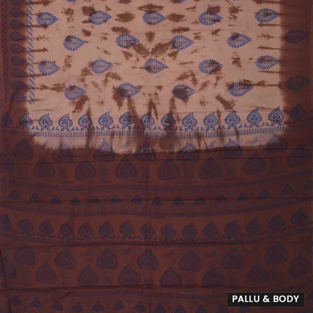 brown and blue Sungudi Cotton Saree without Blouse