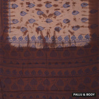 brown and blue Sungudi Cotton Saree without Blouse