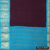 Violet With cyen Sungudi Cotton Saree without Blouse