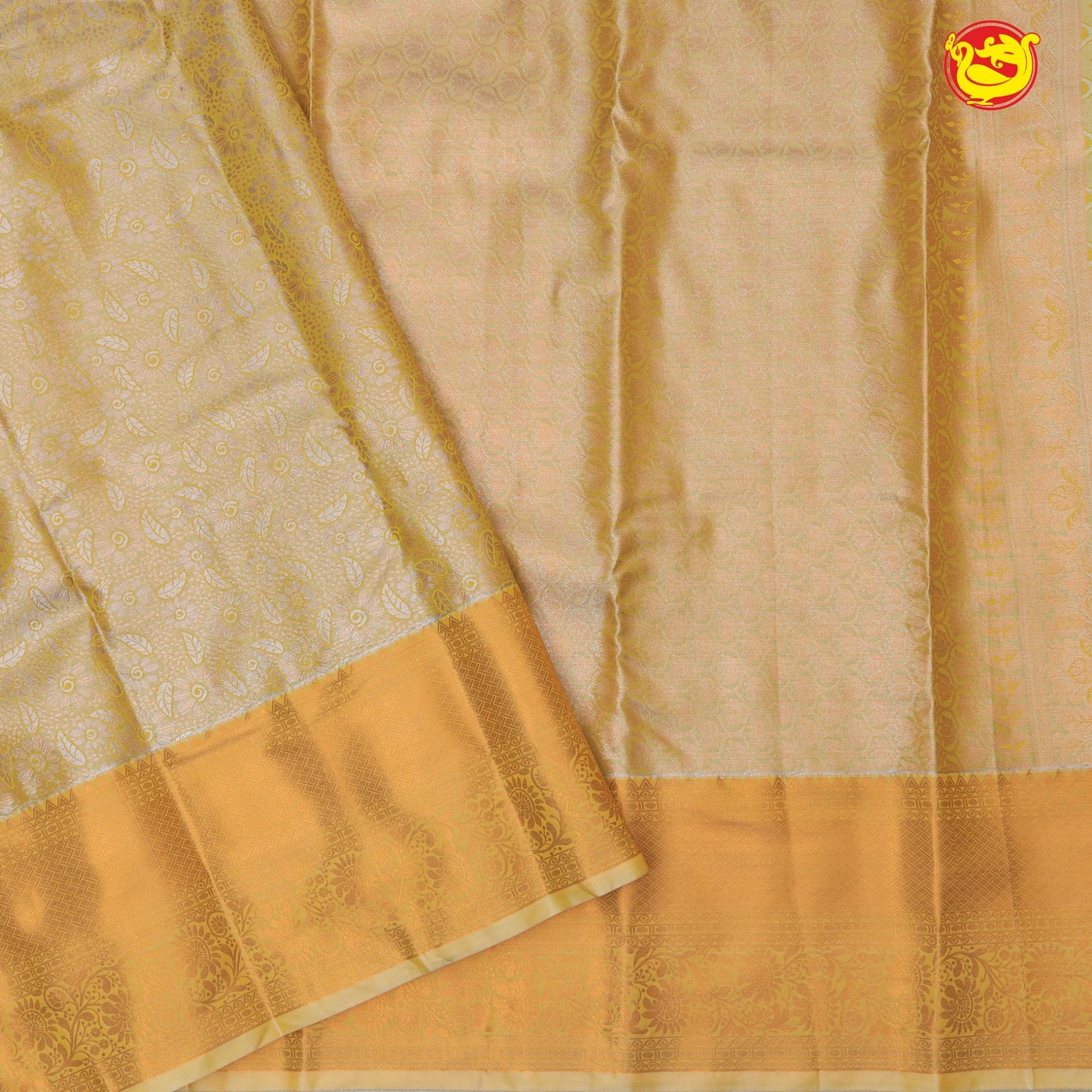 Turmeric Yellow Floral Motifs Tussar Silk Saree