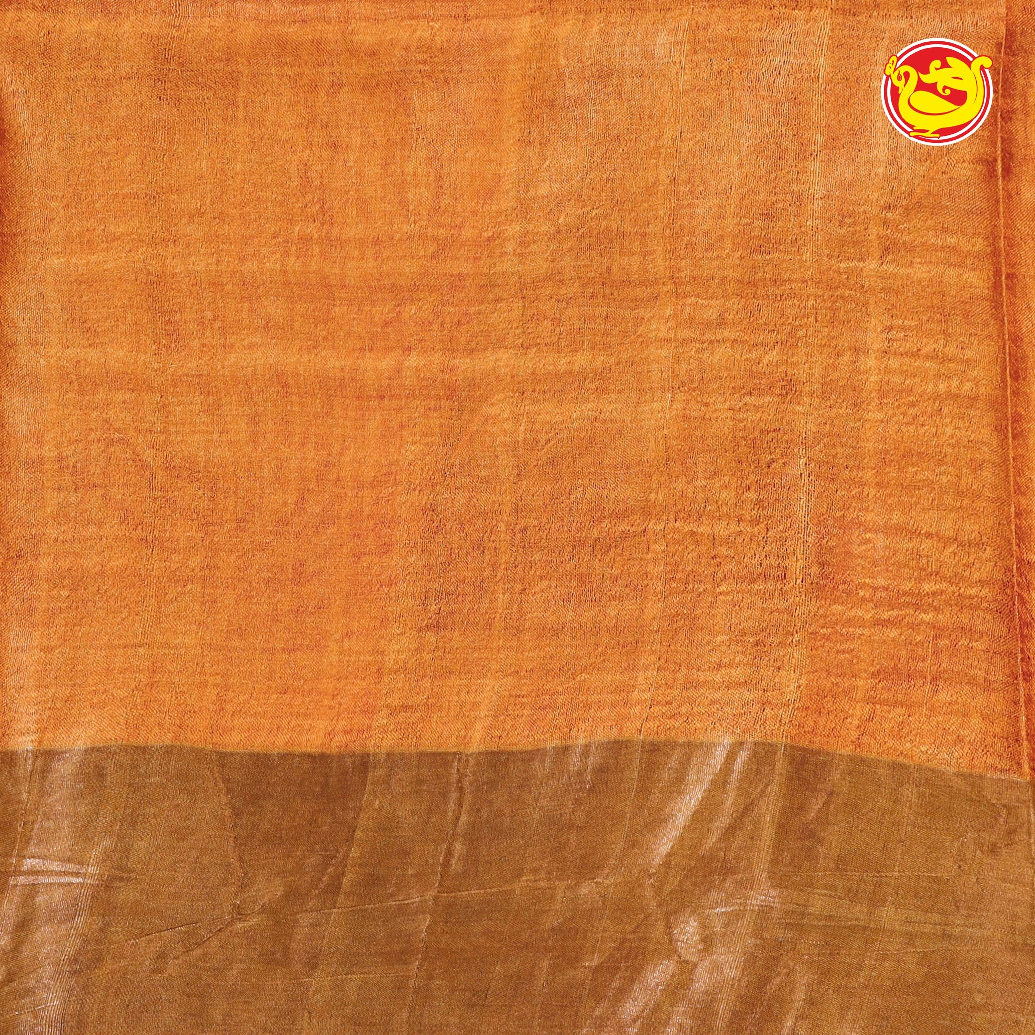 Hand block printed pure tussar silk saree in beautiful yellow and red