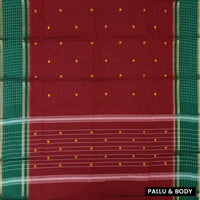 Maroon With Green Pure Chettinad Cotton Saree without Blouse