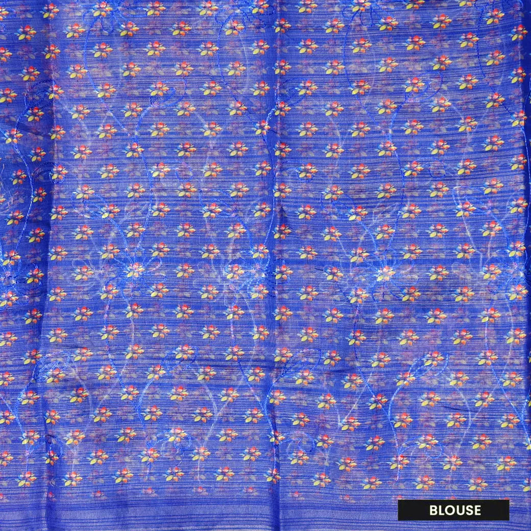 Cobalt Blue with Floral Design Trendy Tissue Fancy Saree