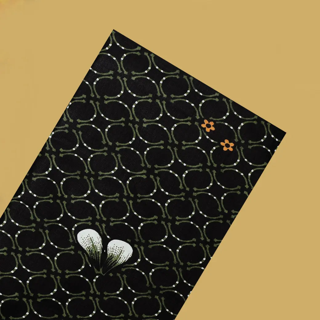 Black with  Green flower design Cotton Printed Lungi