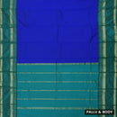 Royal Blue and Green, with accents of gold zari work. soft silk