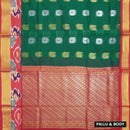 Green With Red Semi Pochampalli Zari Border Silk Cotton Saree