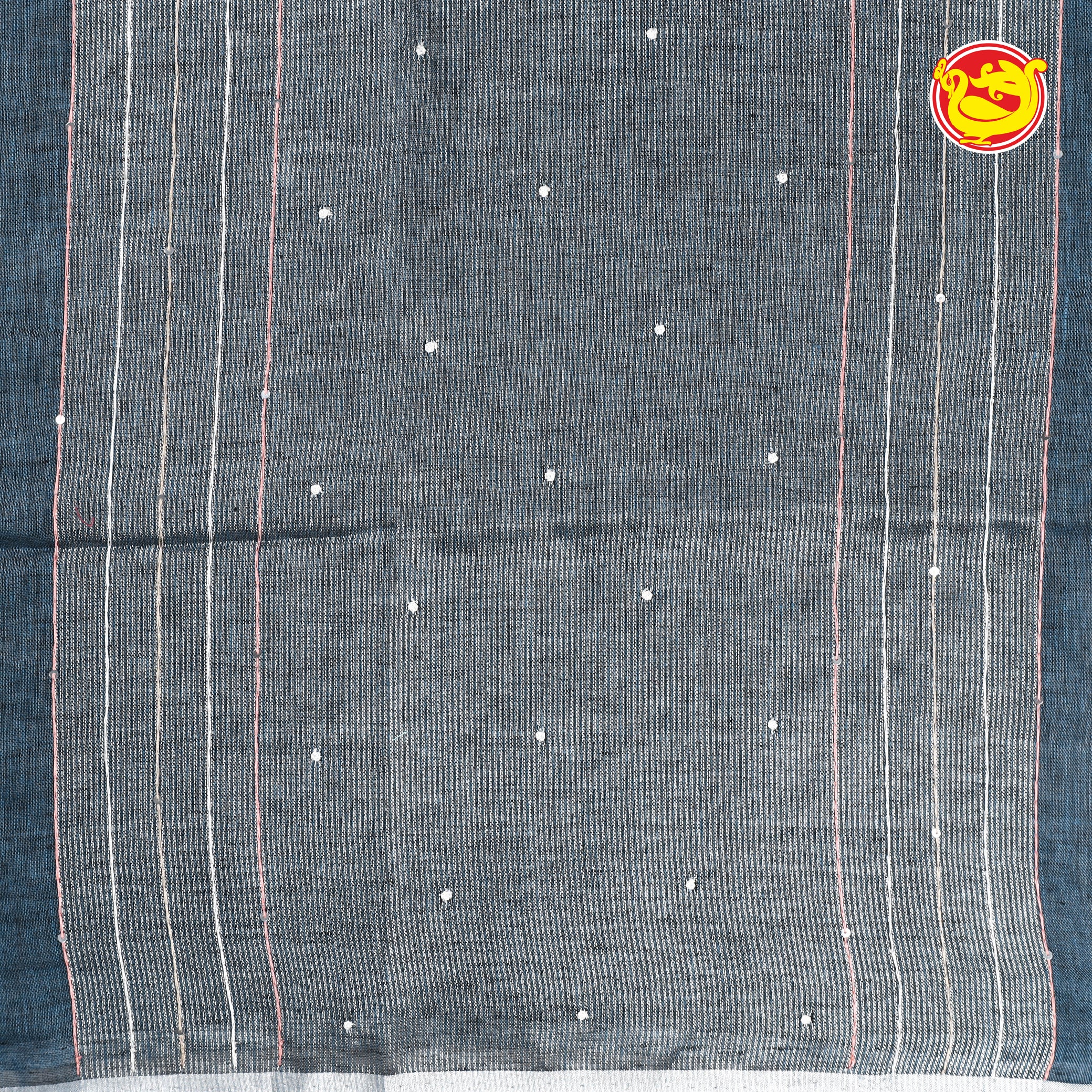 Bluish Grey pure linen saree with hand embroidery