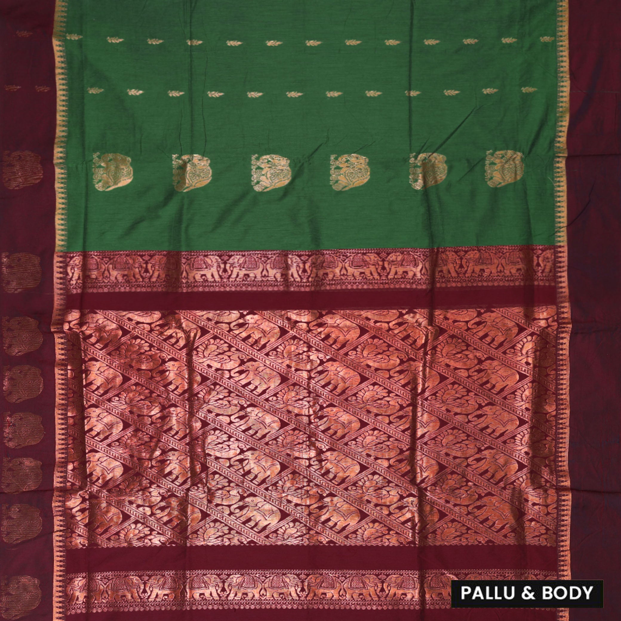 Dark Green With Brown Premium Quality Kalyani Cotton Saree