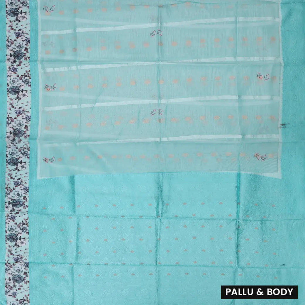 LIGHTBLUE WITH CYENSemi Burberry Silk Saree