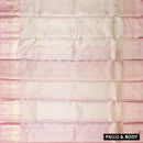 Light Cream with Light Pink Border Floral Design in Gold Zari Tissue Wedding Silk Saree