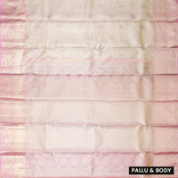 Light Cream with Light Pink Border Floral Design in Gold Zari Tissue Wedding Silk Saree