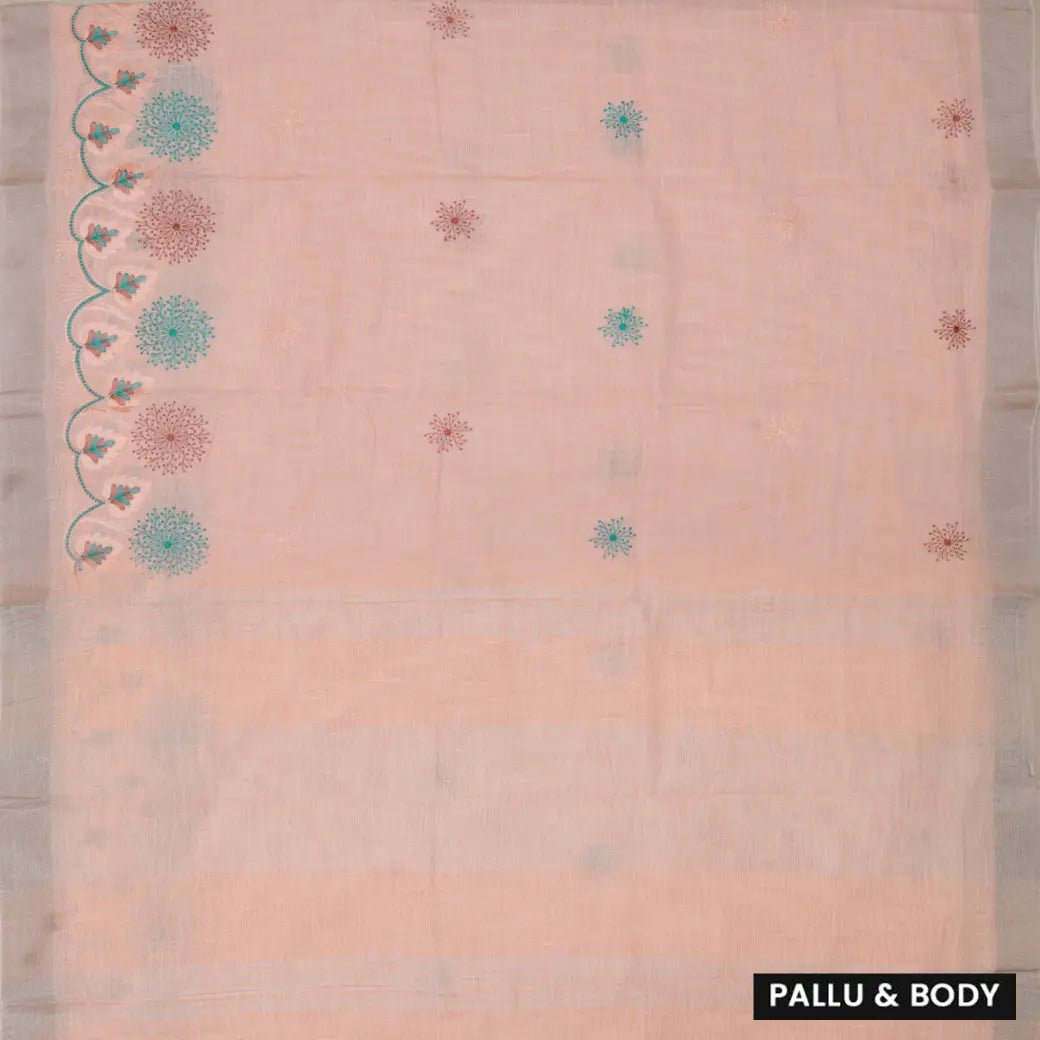 Orange  Color Linen Cotton Saree