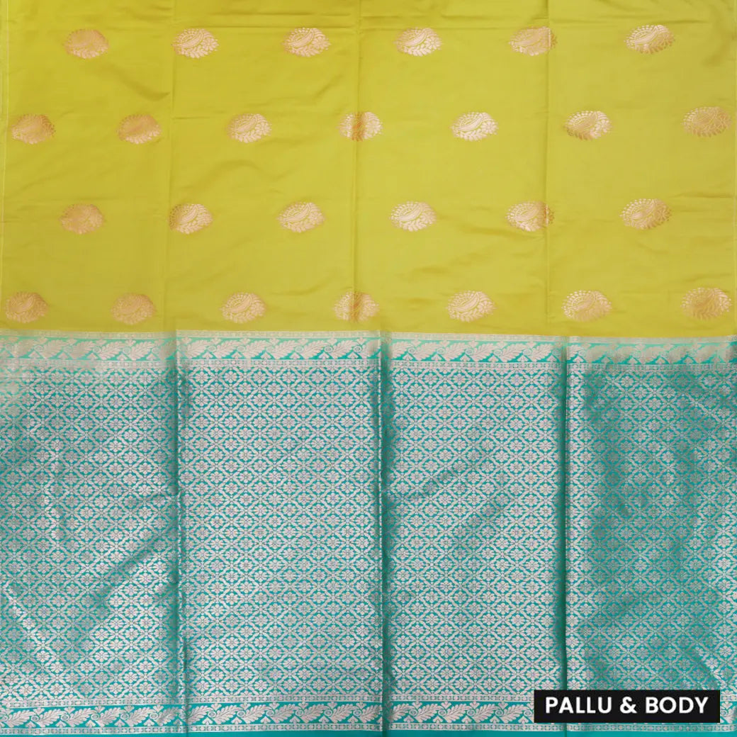 LEMON YELLOE with TEALGREEN Soft Silk Saree